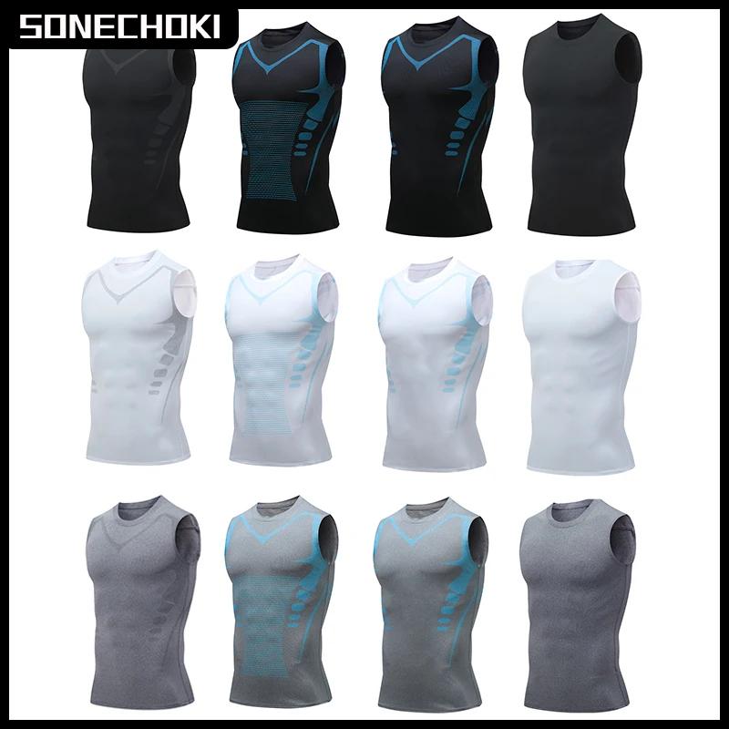 Débardeur de Compression pour hommes, chemises de gymnastique, sans manches, impression à séchage ra