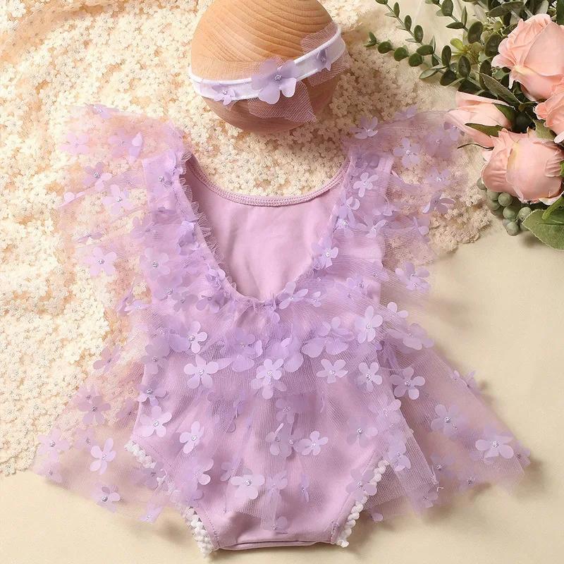 Ylsteed – ensemble de 2 pièces pour nouveau-né fille, tenues de photographie, barboteuse brodée de f