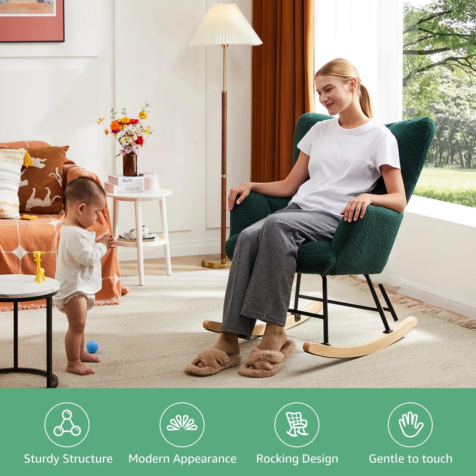 JIan Teddy-Fauteuil à bascule en tissu avec dossier haut, siège rembourré, fauteuil inclinable d'app