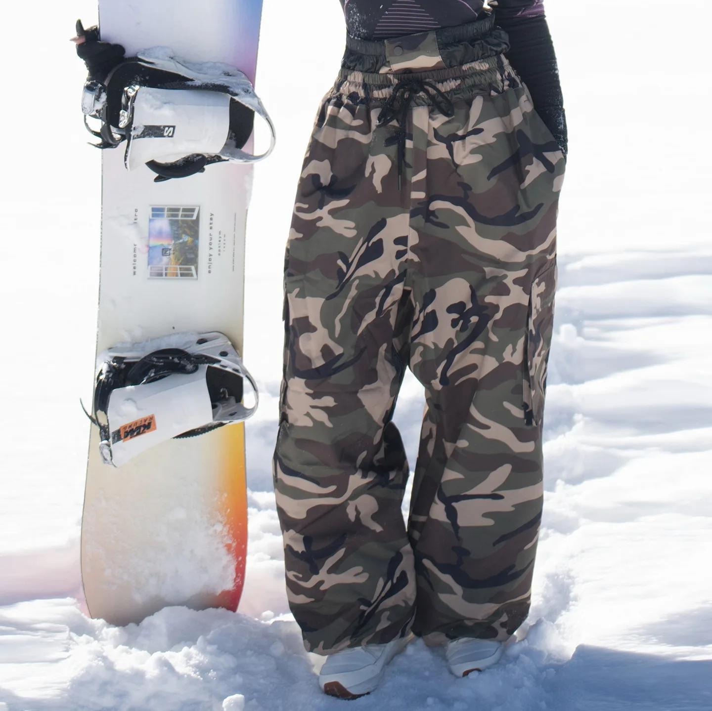 Pantalons de ski pour hommes et femmes, coupe-vent, imperméables, chauds, épais, camouflage et velou