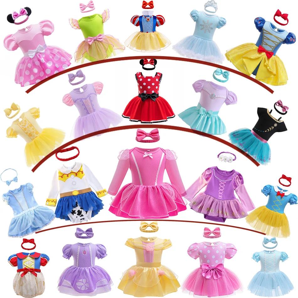 Robe pour petites filles de 3 à 18 mois, avec bandeau, barboteuse, bébé Elsa Mickey, combinaison mig