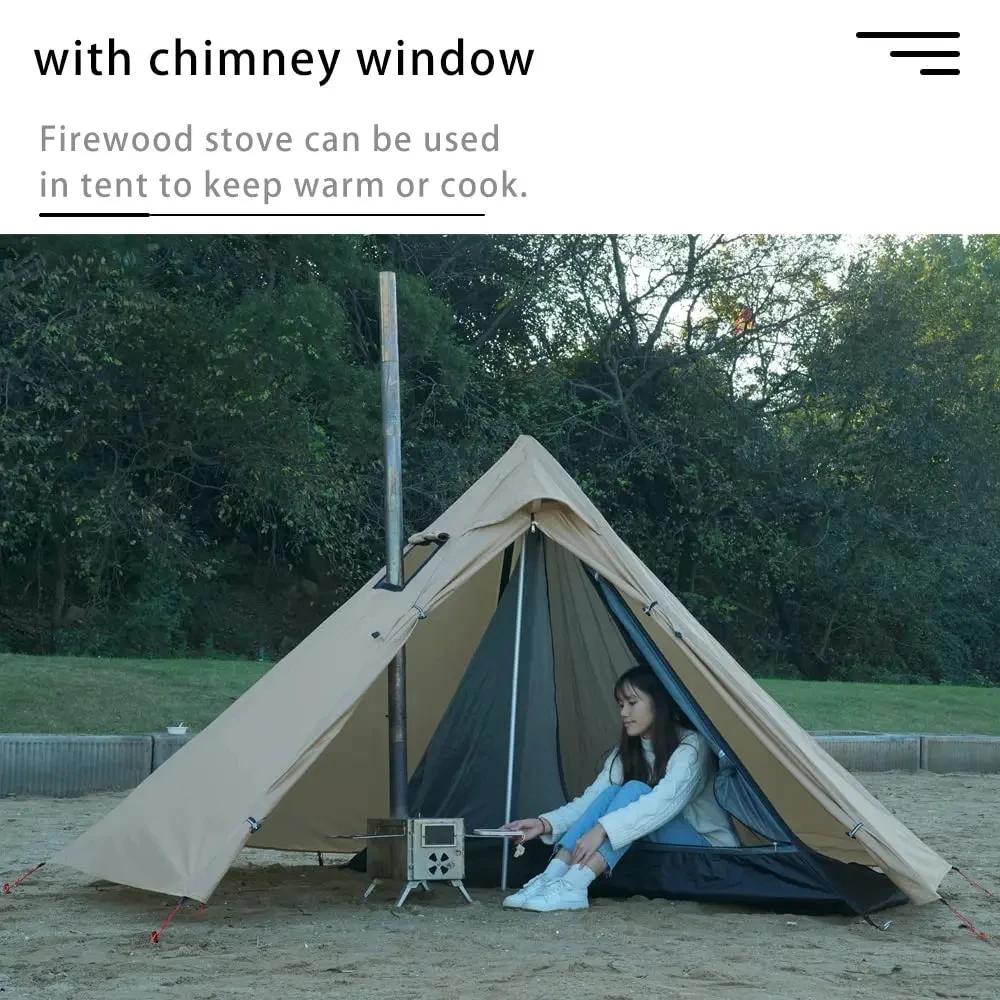 Tente chaude de Camping avec fenêtre de cheminée extérieure ultralégère Tipi tipi tente pyramide Dou