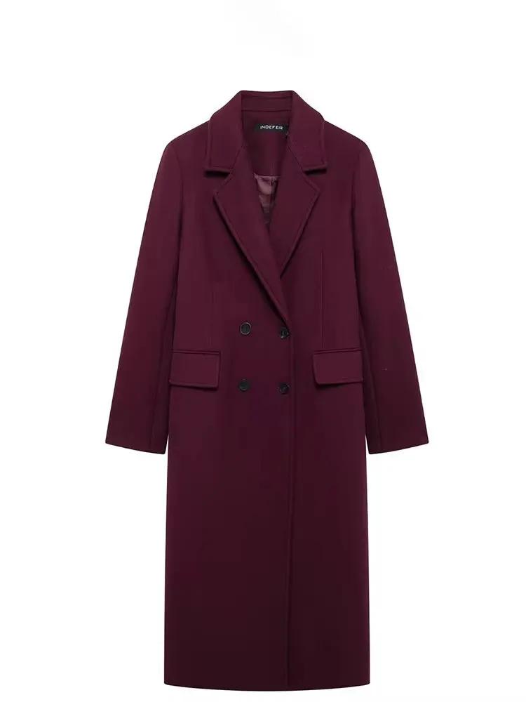 HH femmes mode bordeaux manteau Double boutonnage à manches longues revers mélanges veste automne hi