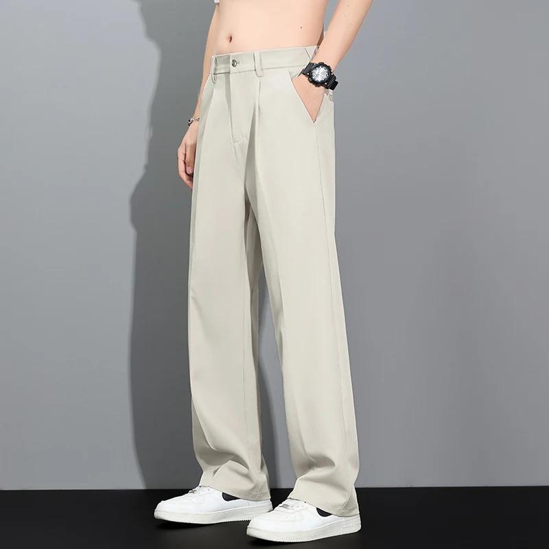 Pantalon décontracté ample et fluide pour homme, style coréen, coupe droite, léger, été 2026, kaki,