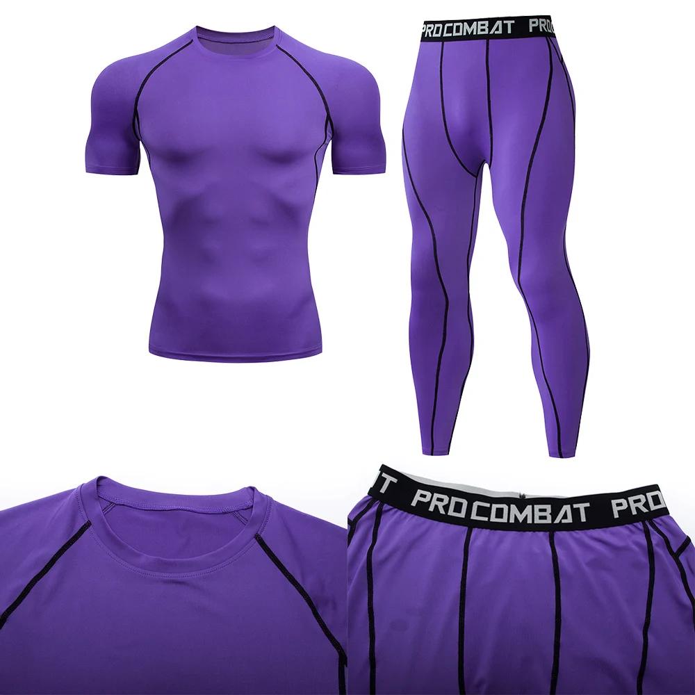 2 pièces hommes vêtements de Compression costume GYM serré sport Yoga ensembles entraînement Jogging