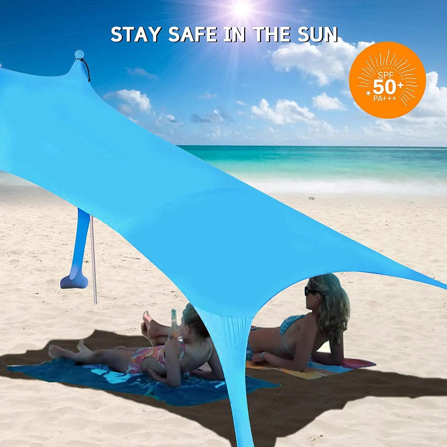 Auvent de plage familial ultraléger 2.1x1.6m - Tente pare-soleil portable UPF50+UV avec sac de sable