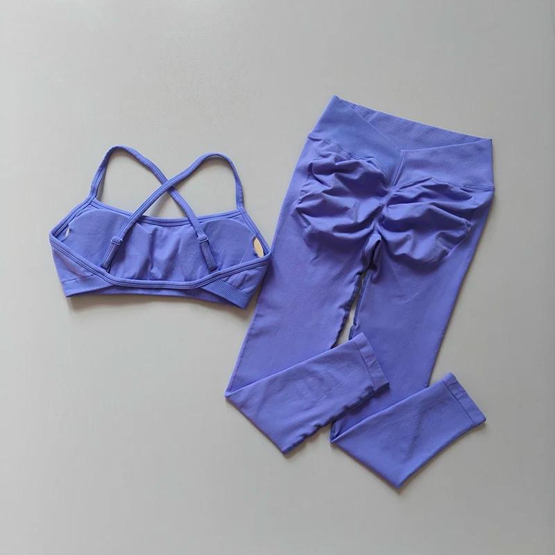 Legging de gymnastique taille haute sans couture pour femmes et débardeur rembourré, soutien-gorge d