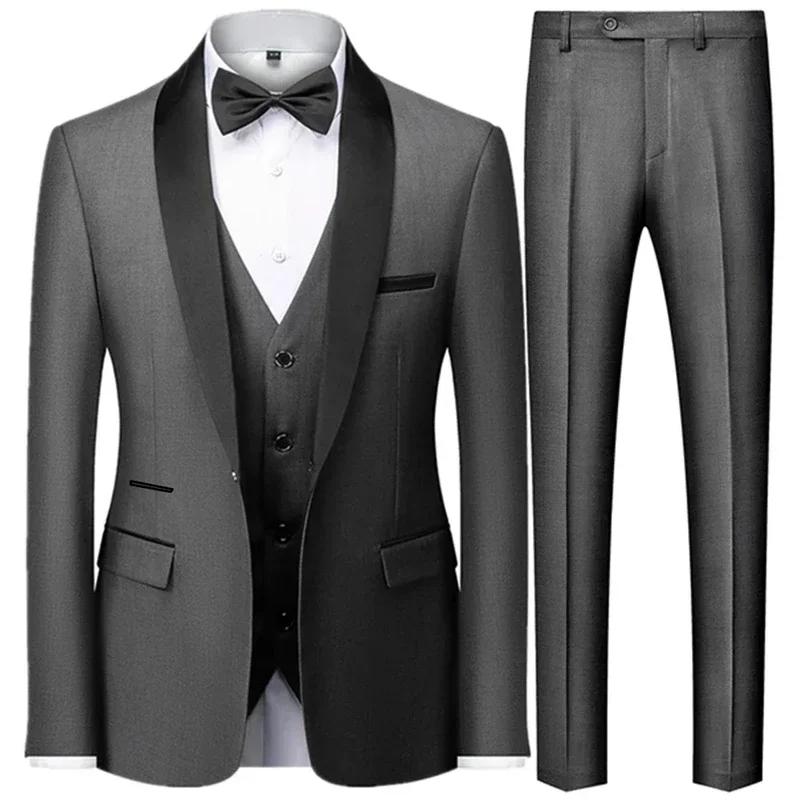 Ensemble trois pièces pour hommes, noir, fête de mariage, grande taille, Blazer, manteau, pantalon e