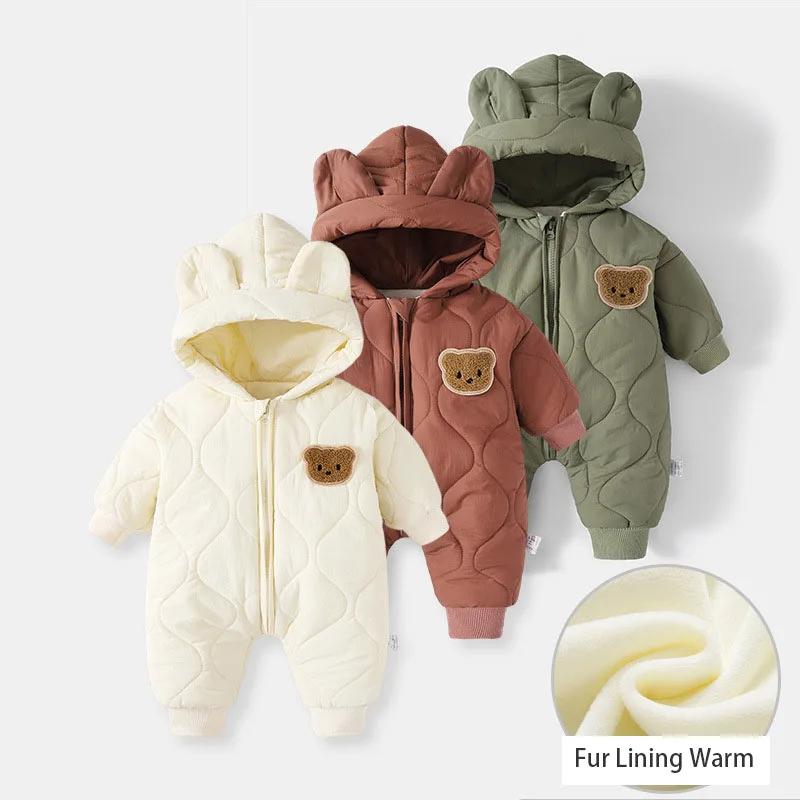  Vêtements d'extérieur d'hiver pour bébé, doublure en fourrure, barboteuse chaude pour enfant en