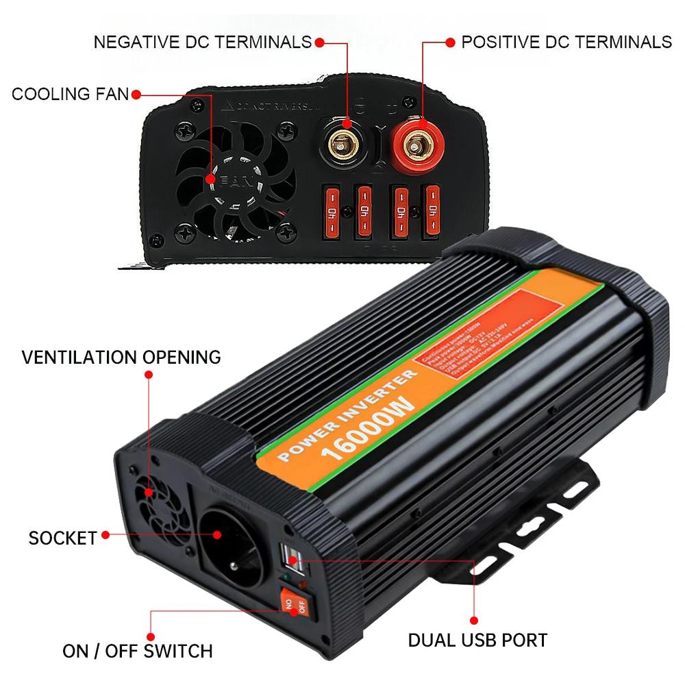 Onduleur à onde sinusoïdale pure 1600W, convertisseur DC 12V à 110V AC, puissance Patricia 3000W, on
