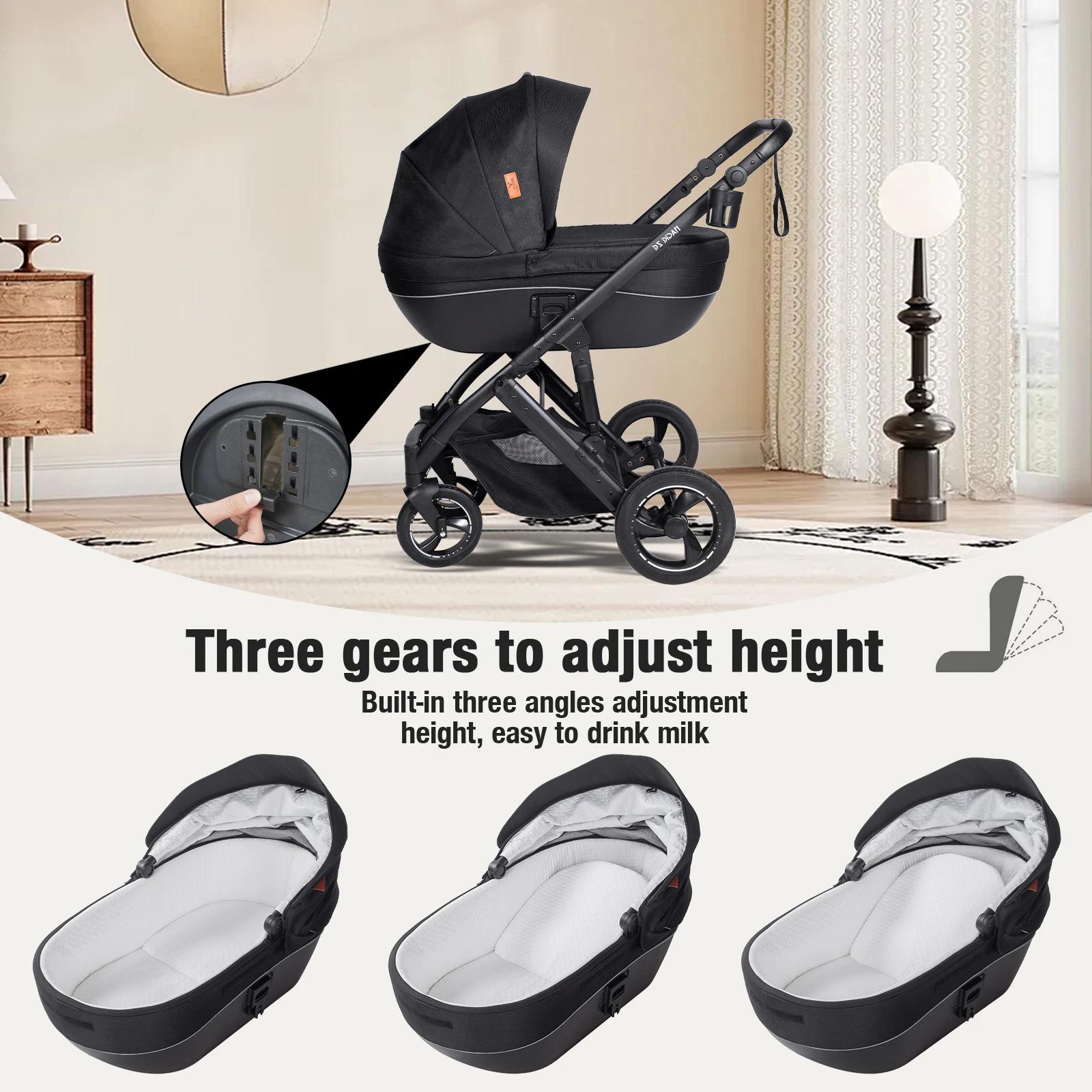 Poussette Bébé 4 en 1 Système de Voyage 3 en 1 Set avec Nacelle Siège Auto et Siège Optionnel Full S