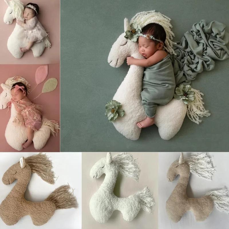 Accessoires de photographie pour nouveau-nés, licorne, cheval de pose, coussin, couverture, arrière-
