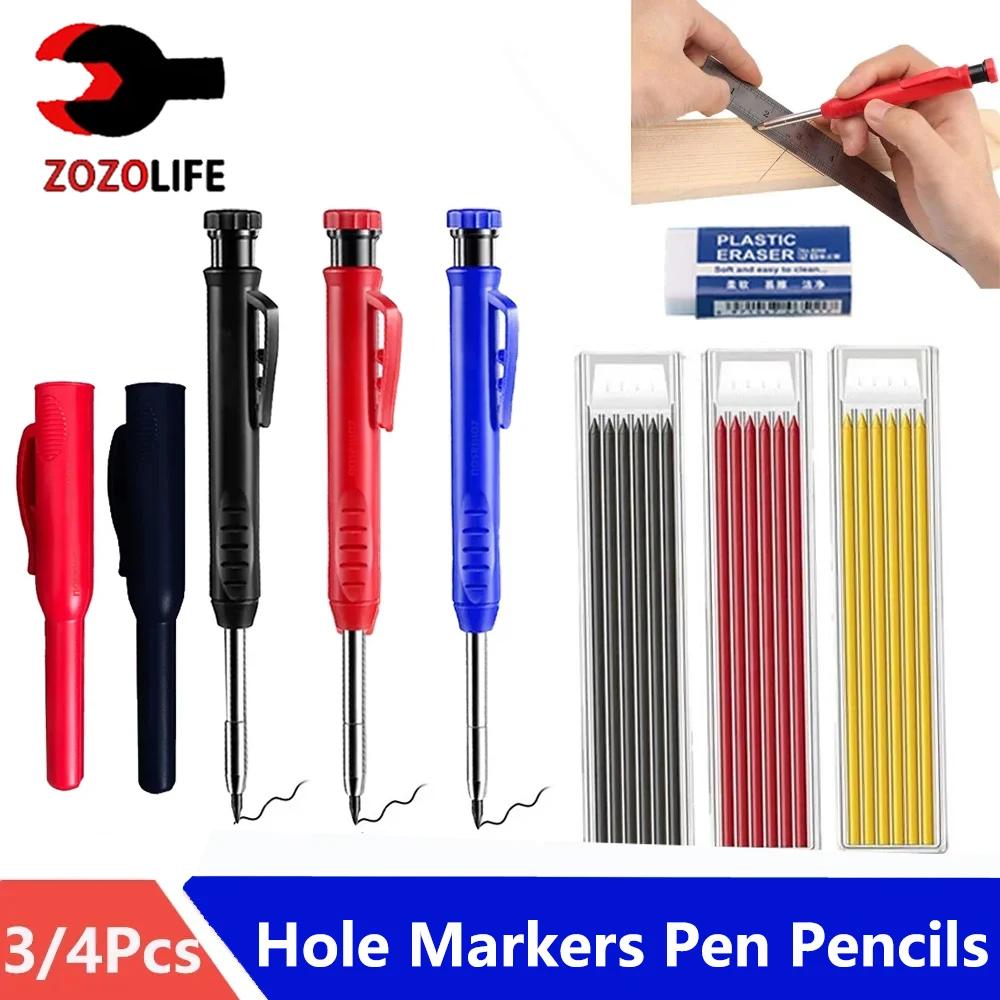 Marqueurs à trous profonds à tête longue réutilisables, crayons de recharge de charpentier solide, a