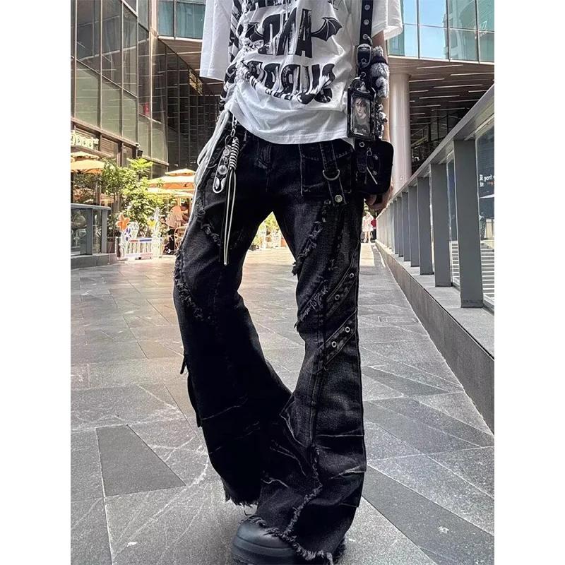 Jean Baggy Évasé Y2K Style Harajuku Japonais pour Femme, Pantalon Cargo Vintage Oversize en Denim Pa