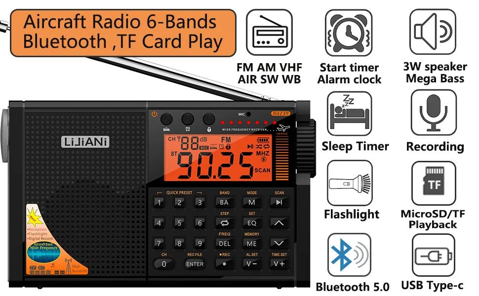 COMPANY-Radio amateur à ondes courtes, FM SW MW, VHF, Air WB, toutes bandes mondiales, Bluetooth, le