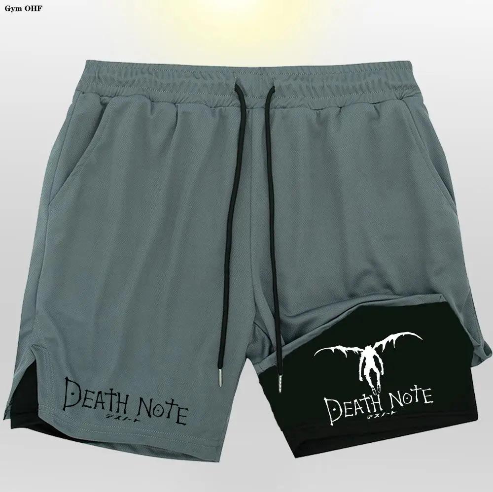 Hommes Shorts 2 en 1 Double pont Anime Death Note séchage rapide Gym Runnung Sport Shorts Fitness Jo