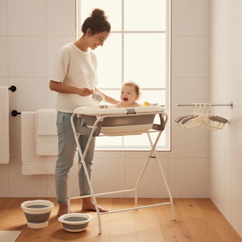 Ensemble de bain pour bébé pliable sans BPA, kit bassin et cintre pliables, design peu encombrant po