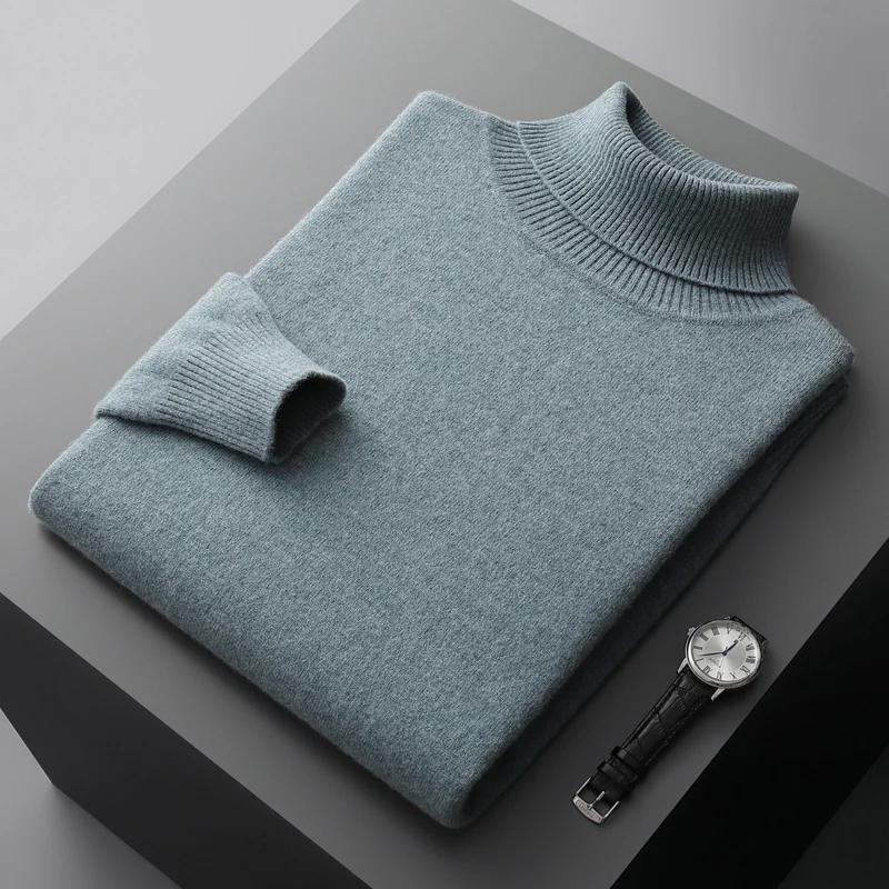 Pull à col roulé en cachemire pour homme, épais, chaud, ample, couleur unie, nouvelle collection aut