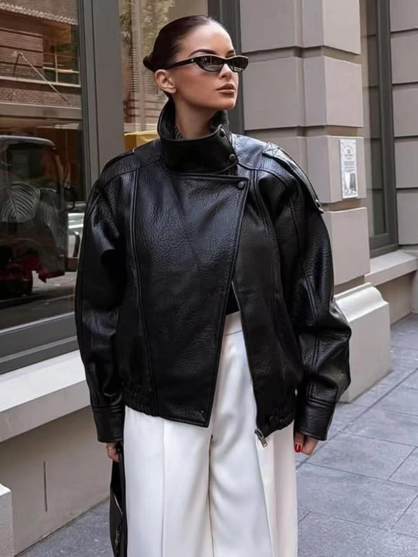 Automne hiver femmes veste en cuir 2025 lâche casual PU Faux cuir vestes manteau mode rue moto veste