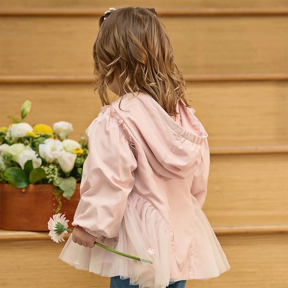 Veste en dentelle et maille pour enfants Dave Bella, veste décontractée rose pour filles, vêtements