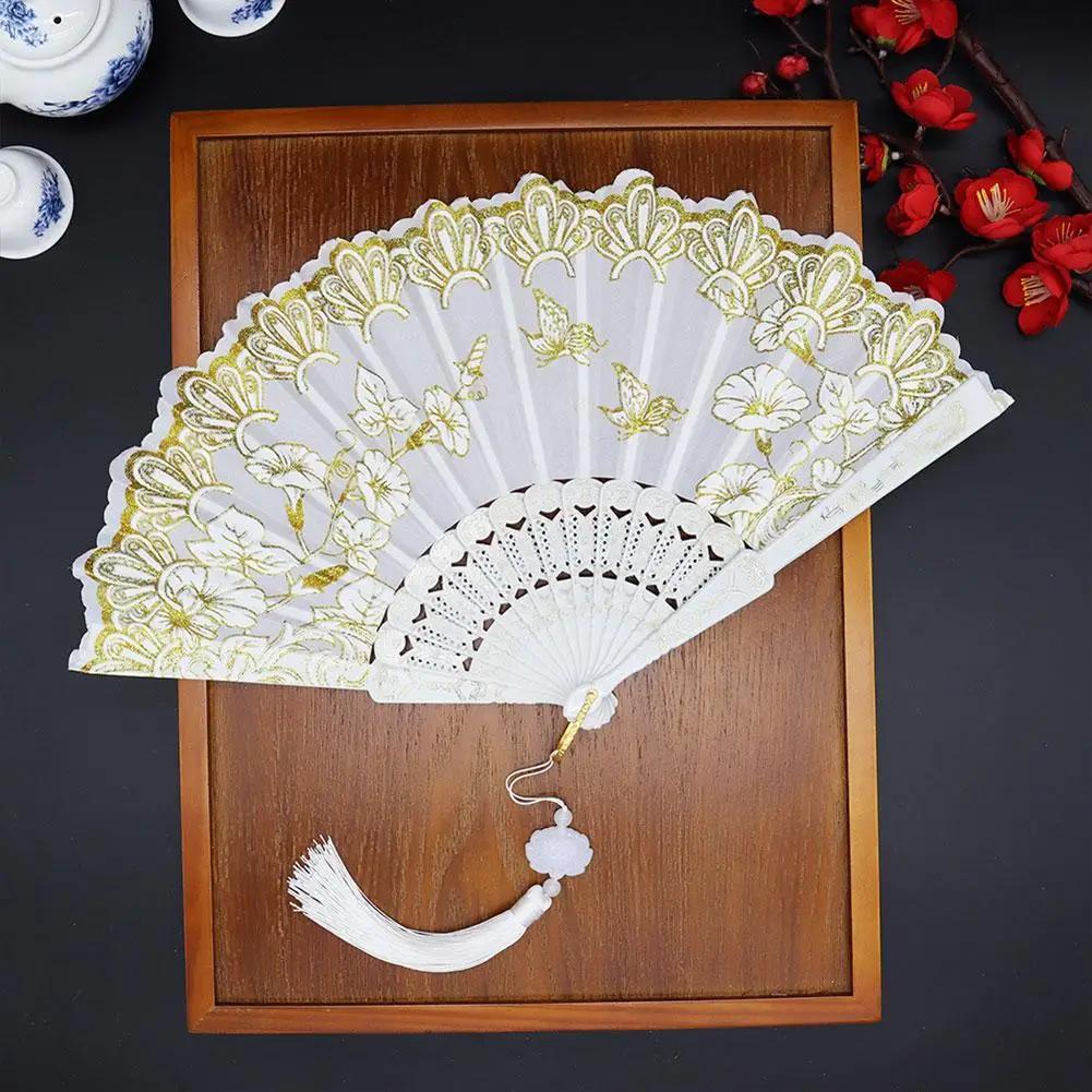 Éventail pliant de luxe chinois, éventail de mariée, accessoires de danse, éventails rétro floraux à