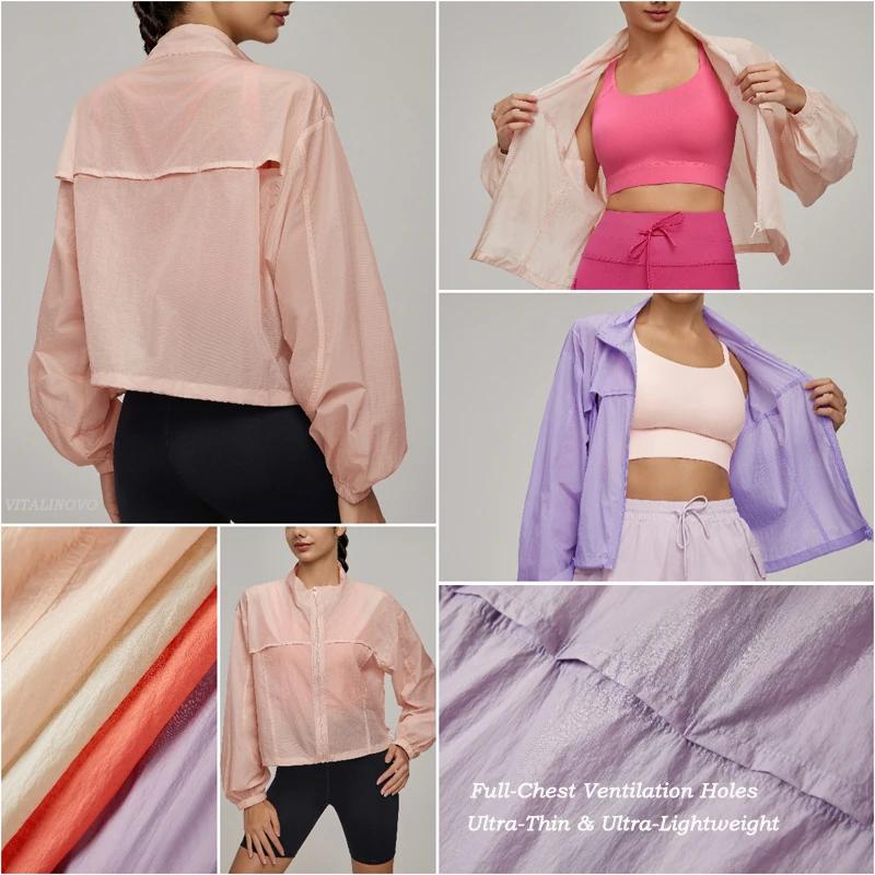 VITALINOVO Veste de sport légère à fermeture éclair pour femme Col montant Veste de randonnée coupe-