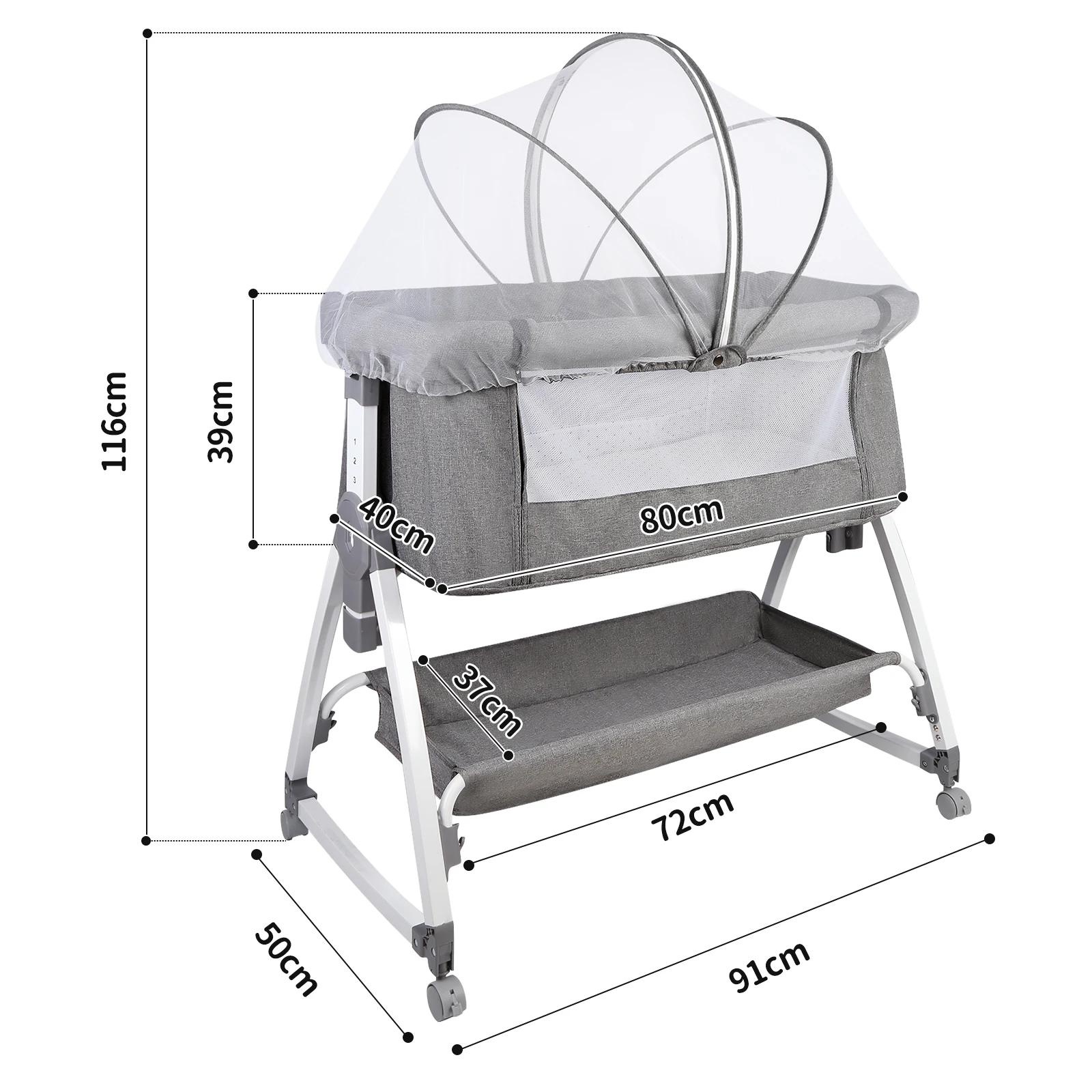 Lit d'appoint Cododo, 3 en 1, Lit de Bébé, Berceau avec Matelas, Hauteur Réglable 6 Niveaux, Inclina