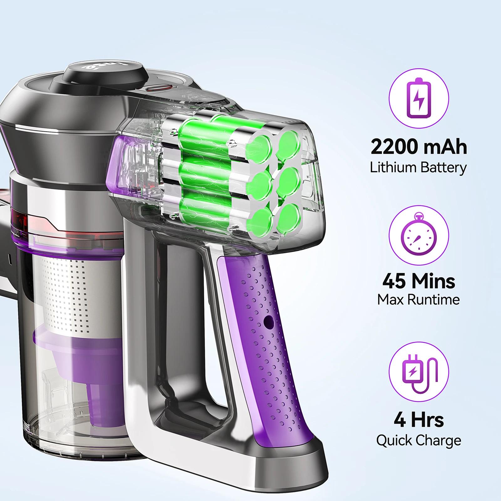 INSE-Aspirateur sans fil avec batterie aste, aspirateur à anciers injuste, violet, 6 en 1, 2200mAh