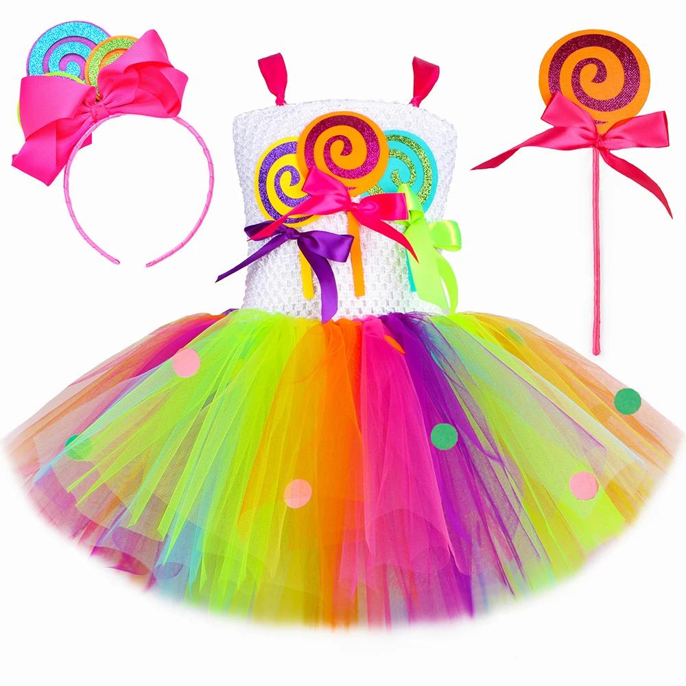 Costume de sucette arc-en-ciel pour filles, robe de princesse Tutu de fête d'anniversaire, robe de b