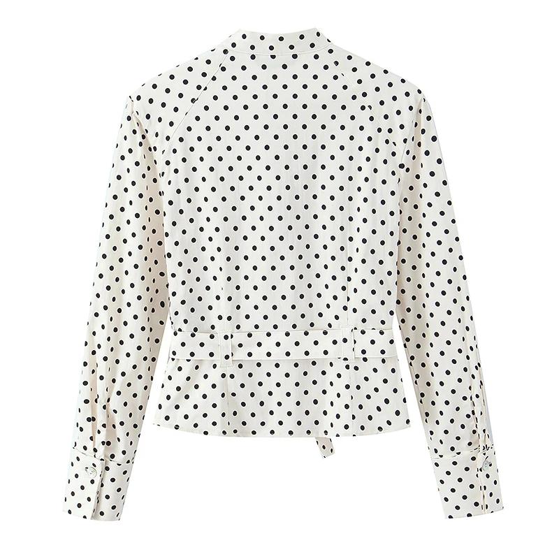 YENKYE Printemps 2026 – Veste chemise ajustée à pois pour femme, manches longues avec ceinture et po