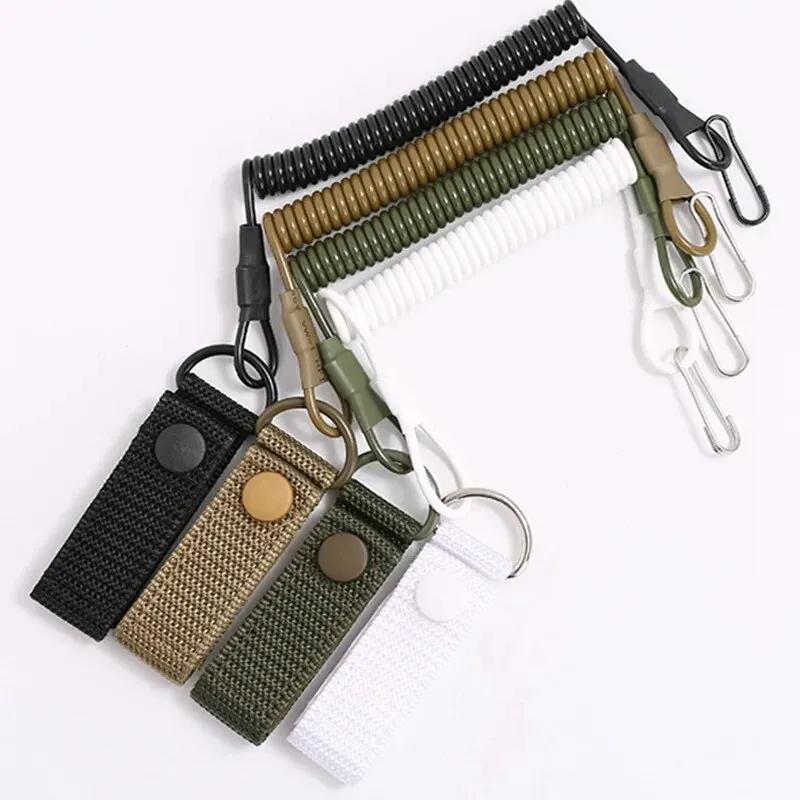 DulAnti-Lost Elastic Lanyard, Anti-vol, Anti-cut, Military, Spring Seat Belt, Gun Rope, Key Ring, Fl