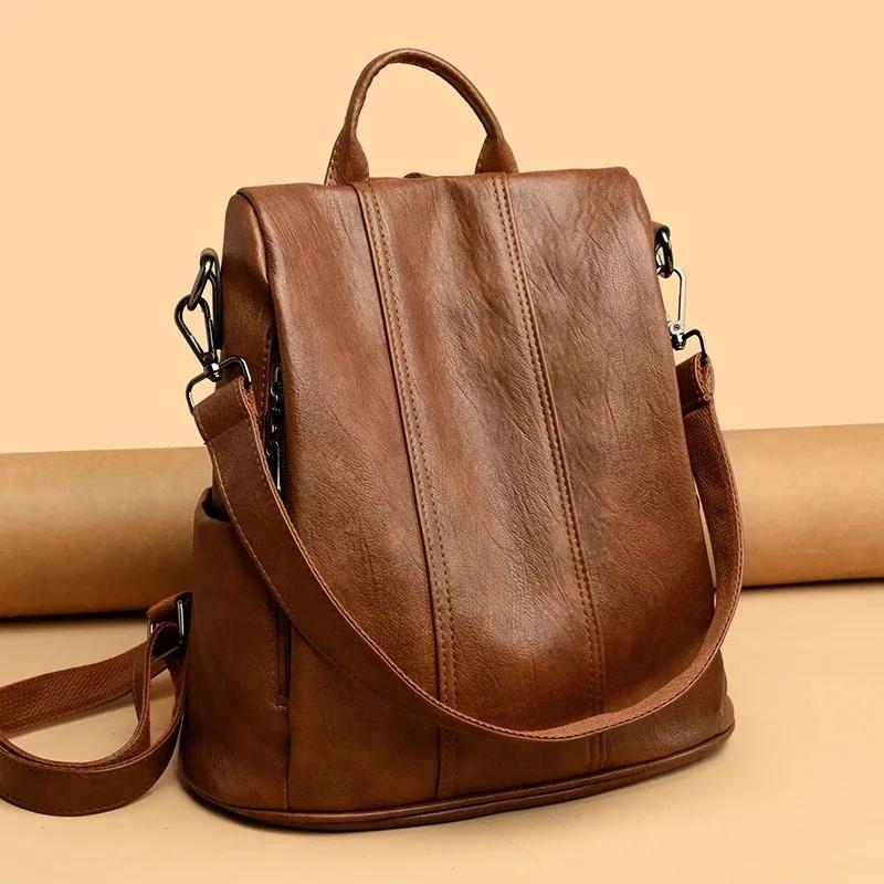 Nouveau sac à dos antivol, sacs à main de haute qualité en cuir souple, sac vintage pour femme, sacs
