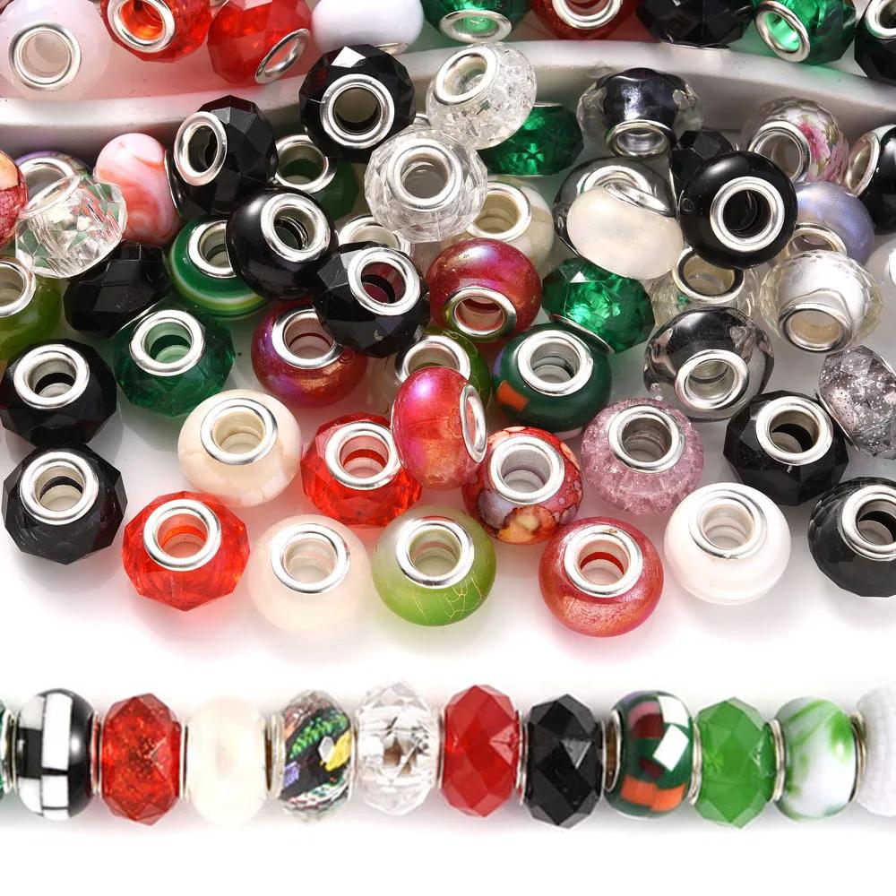 50 pièces de perles acryliques rondes plates de 14mm à grand trou, perles d'espacement en acrylique