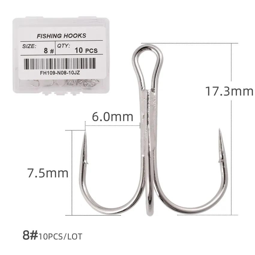 Hameçons triples de pêche aiguisés blancs, matériel de pêche au poisson, outils et accessoires, 10 p
