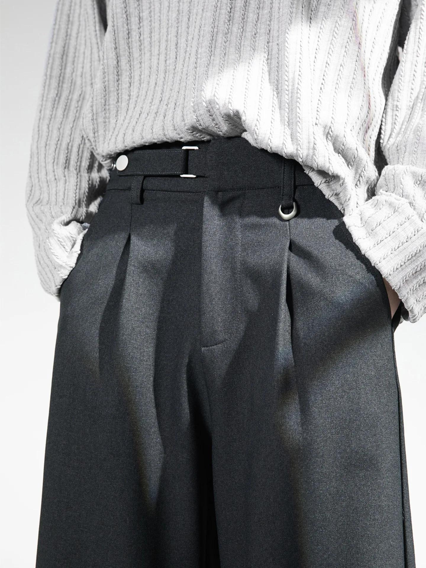 Pantalon drapé rétro pour hommes, taille réglable, décontracté, plissé, respirant, doux, jambe droit
