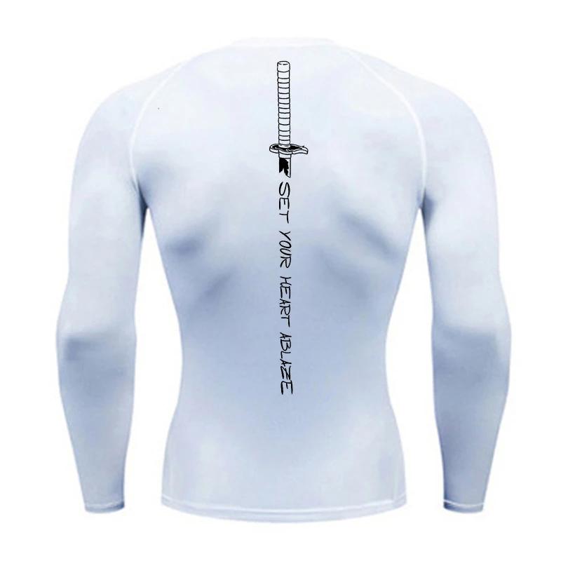 Chemise de Compression à manches longues pour hommes, imprimé épée, t-shirt athlétique à séchage rap