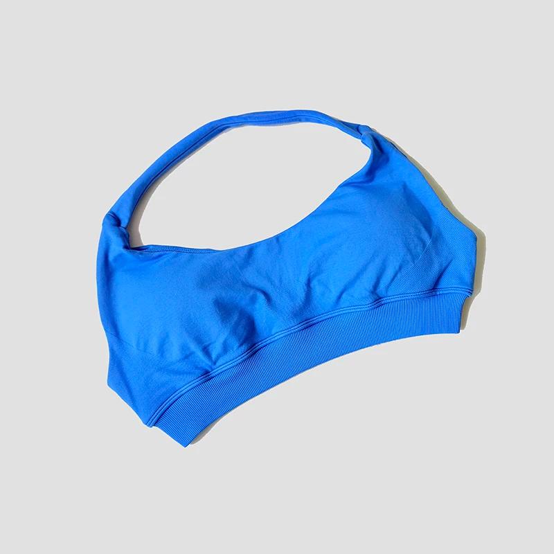 Soutien-gorge de sport sans couture pour femmes, bretelles au cou, dos nu, rembourré, haut de Yoga,