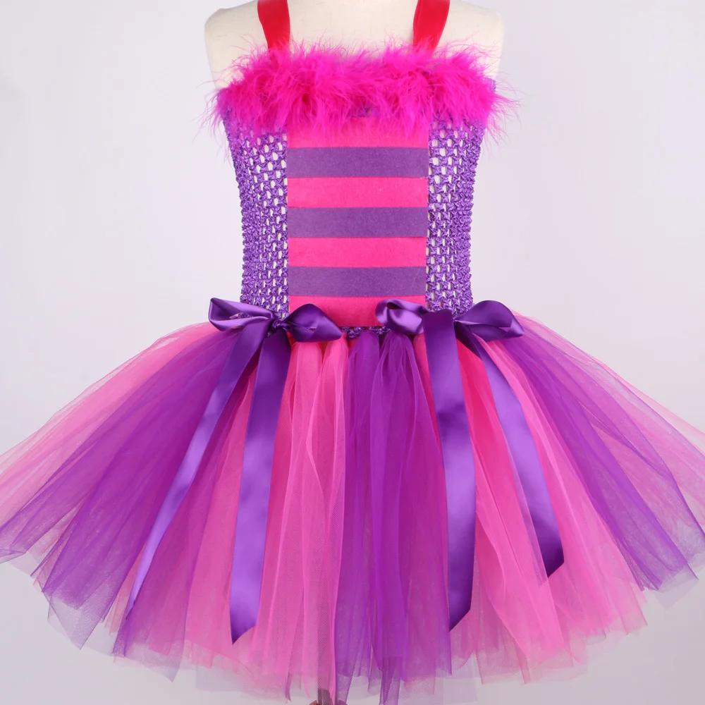 Costumes de chat de Cheshiree rose violet pour bébés filles, robe Tutu fantaisie d'animaux pour enfa