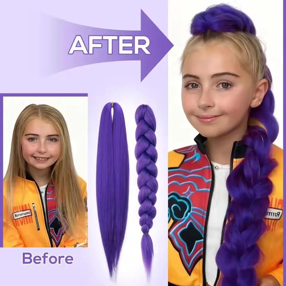 Extensions de cheveux synthétiques tressés violets longs de 24 pouces pour tresses, cheveux tressés
