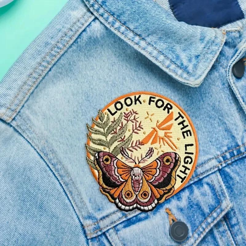 Patch brodé Look For Light Moth, 1 pièce, Badge d'inspiration d'animaux naturels, cadeau à repasser