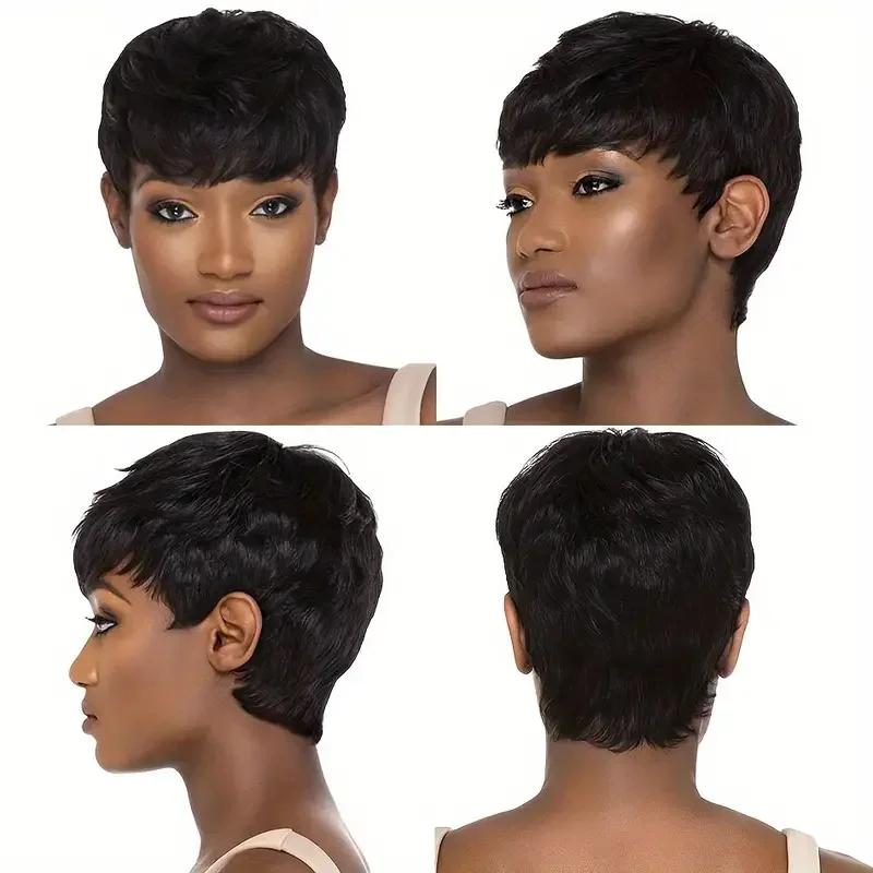 Perruques de cheveux humains droites courtes Bob couleur naturelle cheveux brésiliens Remy coupe de