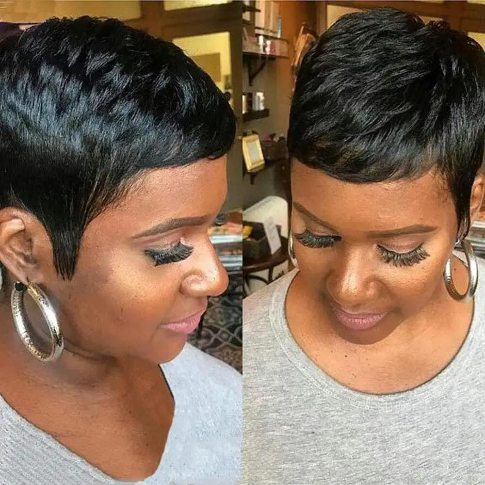 Perruques courtes coupe lutin pour femmes noires perruques de cheveux super courts perruque coupe lu