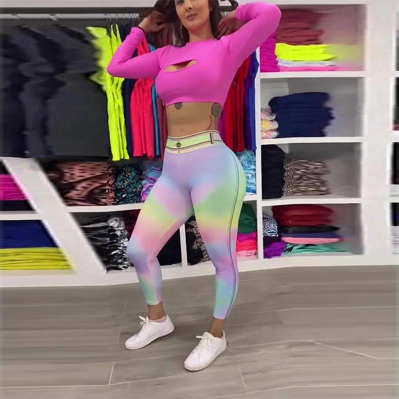 Leggings en Denim Imitation colorés pour femmes, pantalons de Yoga de sport de grande taille, tendan