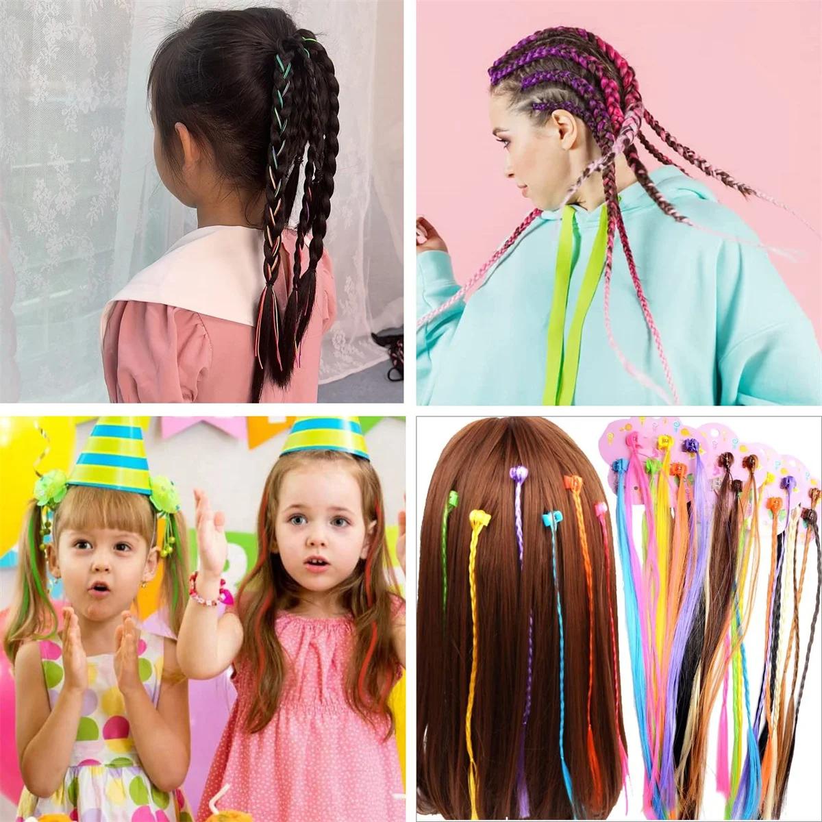 Extensions de cheveux tressés colorés pour filles, pinces à cheveux, queue de cheval tressée arc-en-