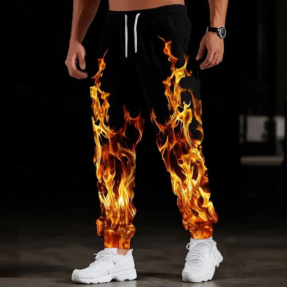 Illusion d'optique foudre flamme hommes poches latérales cordon élastique pantalons de survêtement J