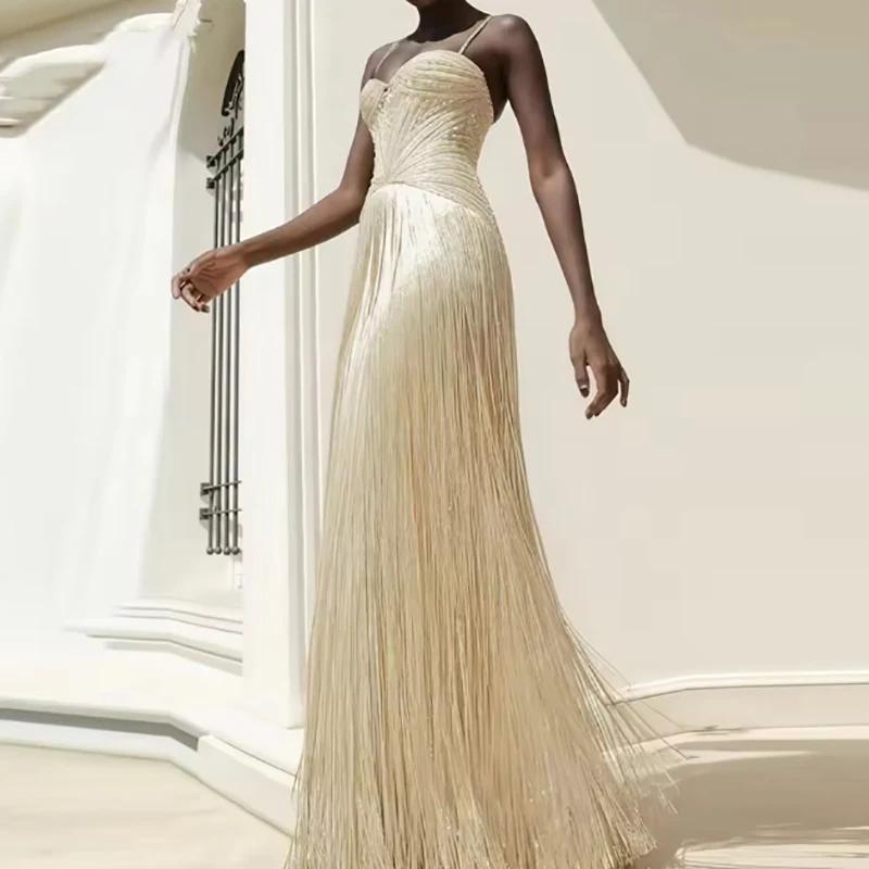 Robe portefeuille Sexy sans manches à franges creuses, dos nu, coupe cintrée, à paillettes brillante