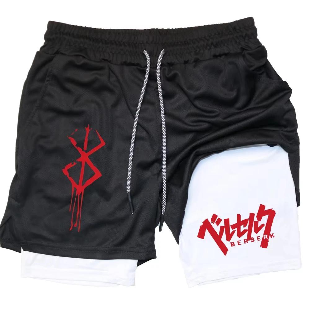 Anime Berserk Performance Shorts hommes 2 en 1 course Shorts de Compression entraînement Yoga vêteme