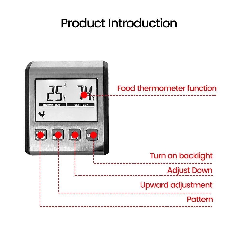 Therye.com numérique avec sonde en acier inoxydable, alarme de cuisine, minuterie de viande, mesure
