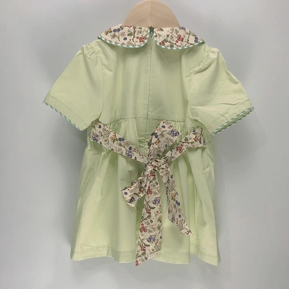Vêtements de Boutique pour Enfant, Barboteuse à Manches Courtes en Coton Vert, Imprimé Floral, Col à