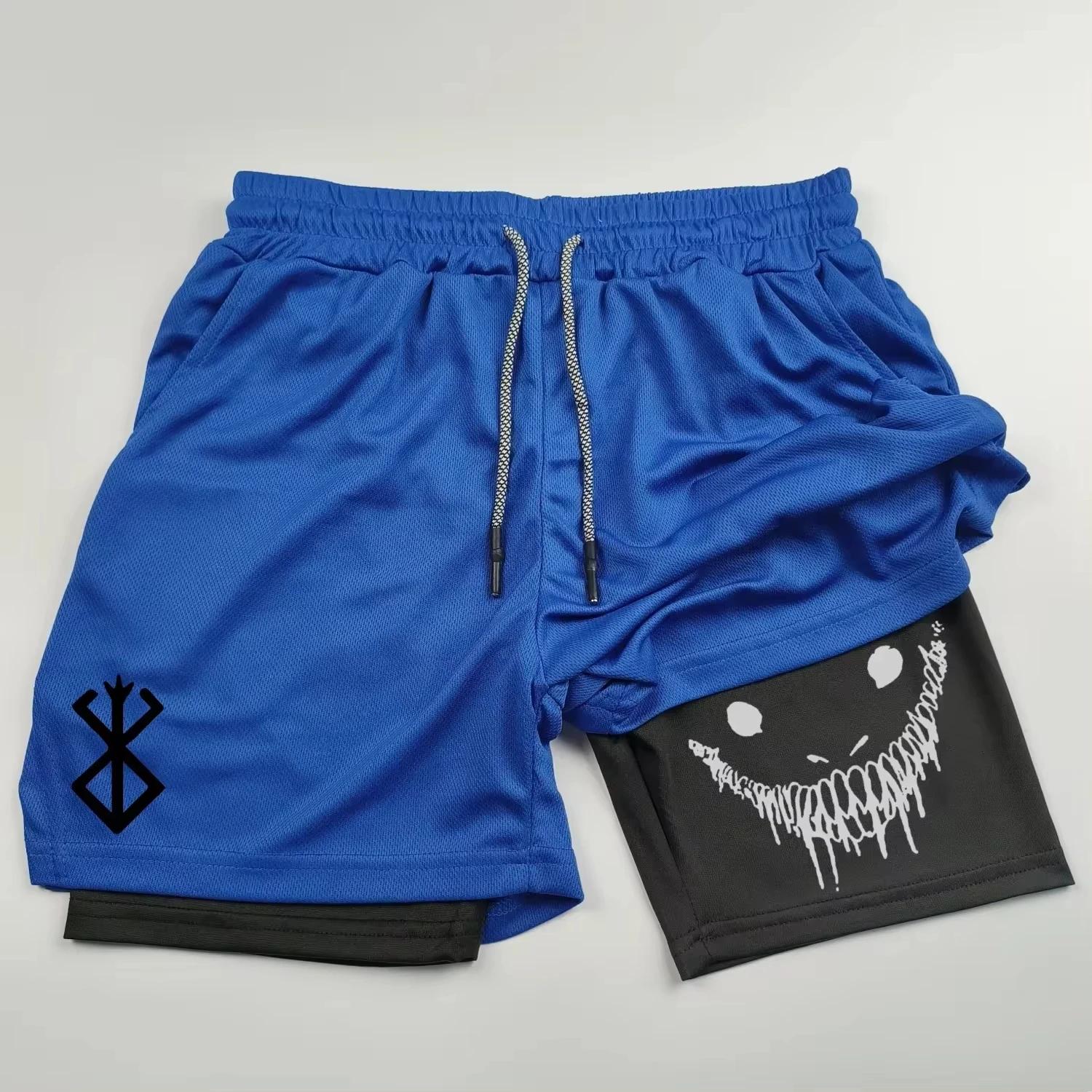 Short sport homme anime Berserk 2 en 1 séchage rapide fitness entraînement double pont serviette